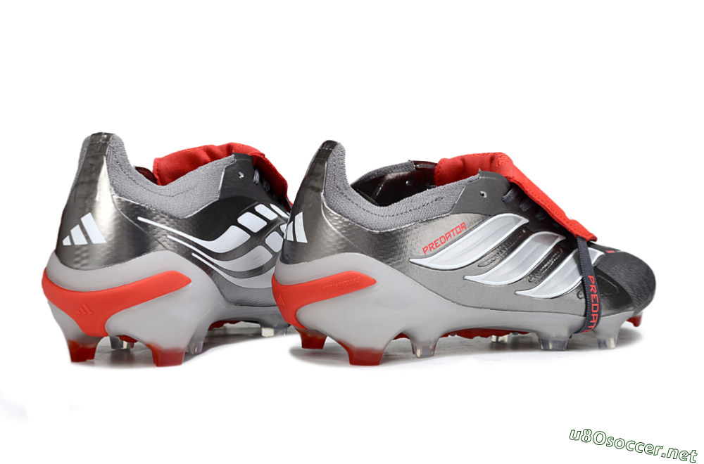 Men's Adidas Predator 26 Elite Fold-Over Tongue FG Football Boots - Gray/Bright Red/Metallic Silver 6