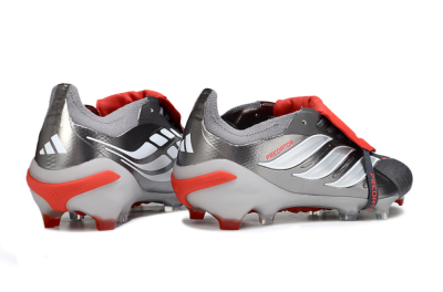 Men's Adidas Predator 26 Elite Fold-Over Tongue FG Football Boots - Gray/Bright Red/Metallic Silver