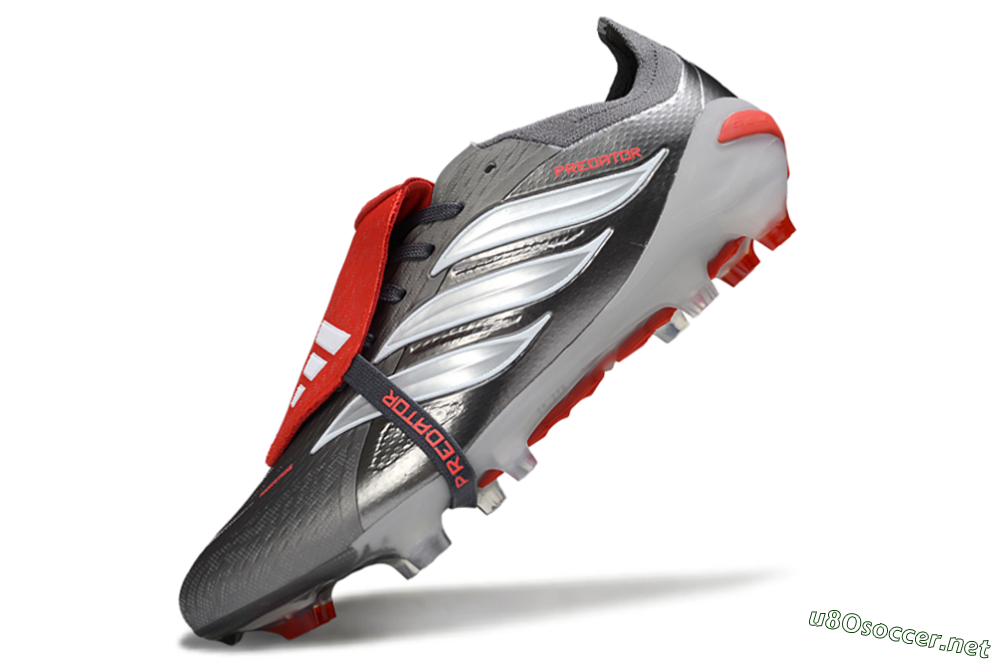 Men's Adidas Predator 26 Elite Fold-Over Tongue FG Football Boots - Gray/Bright Red/Metallic Silver 5