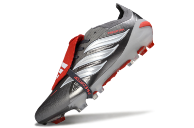 Men's Adidas Predator 26 Elite Fold-Over Tongue FG Football Boots - Gray/Bright Red/Metallic Silver