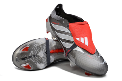 Men's Adidas Predator 26 Elite Fold-Over Tongue FG Football Boots - Gray/Bright Red/Metallic Silver
