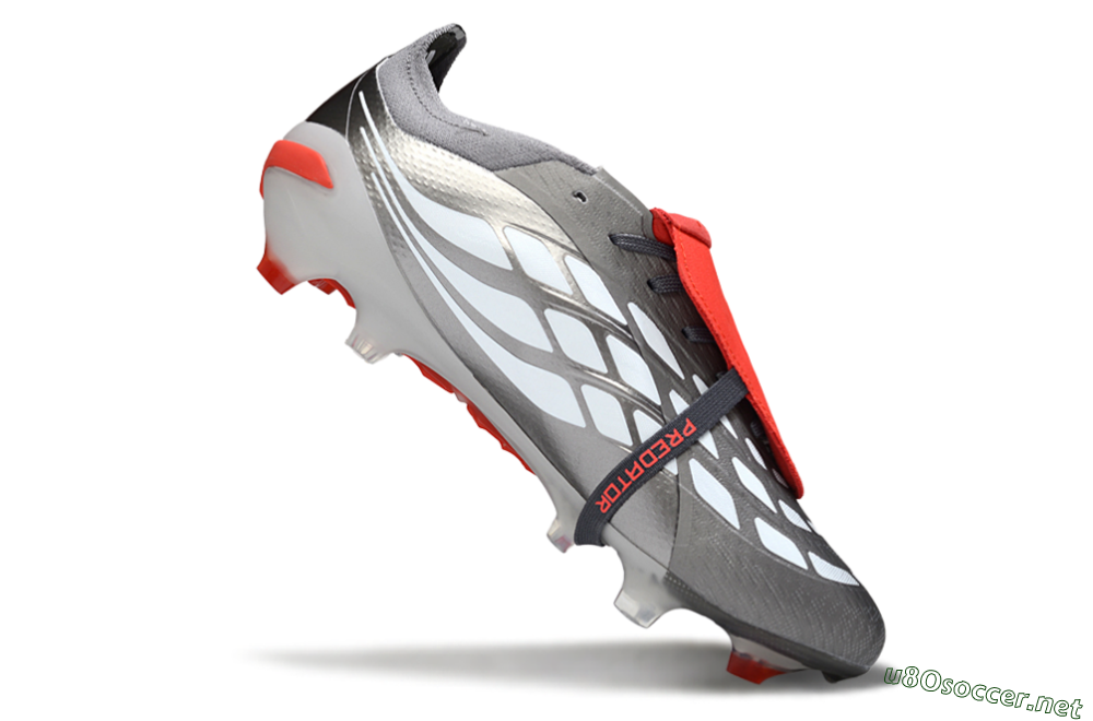 Men's Adidas Predator 26 Elite Fold-Over Tongue FG Football Boots - Gray/Bright Red/Metallic Silver 4