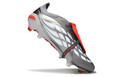 Men's Adidas Predator 26 Elite Fold-Over Tongue FG Football Boots - Gray/Bright Red/Metallic Silver