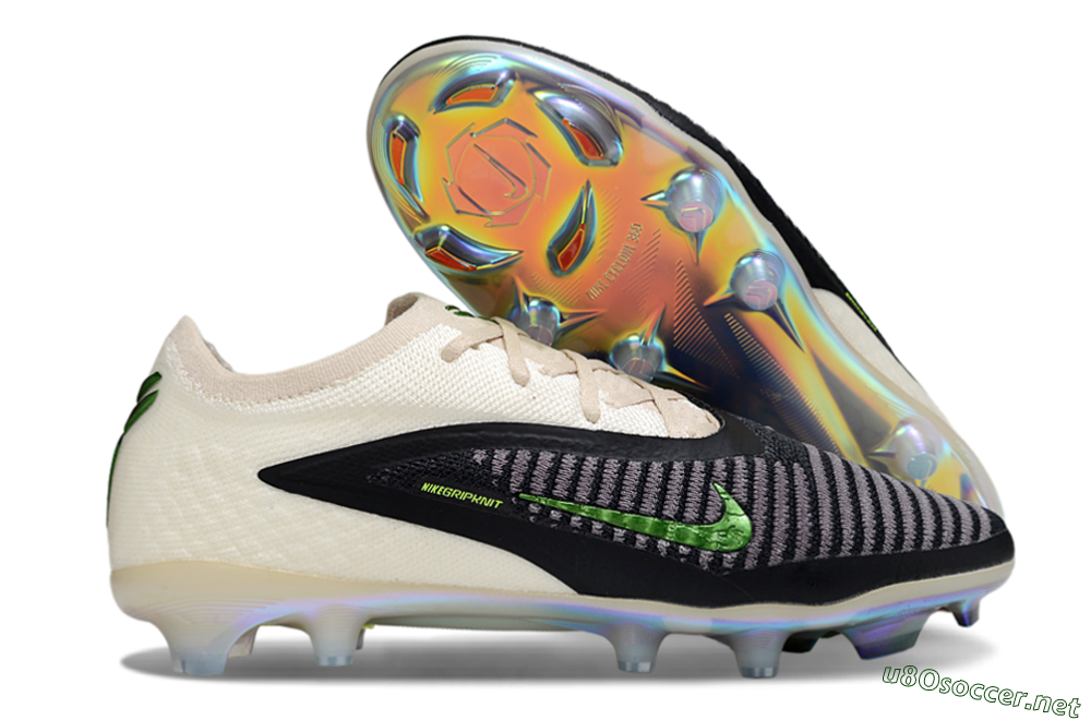 Men's Nike Phantom 6 Low Elite FG Football Boots - Black/Electric Green/Champagne 2