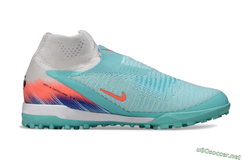 Unisex Nike Phantom 6 Elite High TF Football Shoes - Aqua/Bright Aqua/Coral Burst 7
