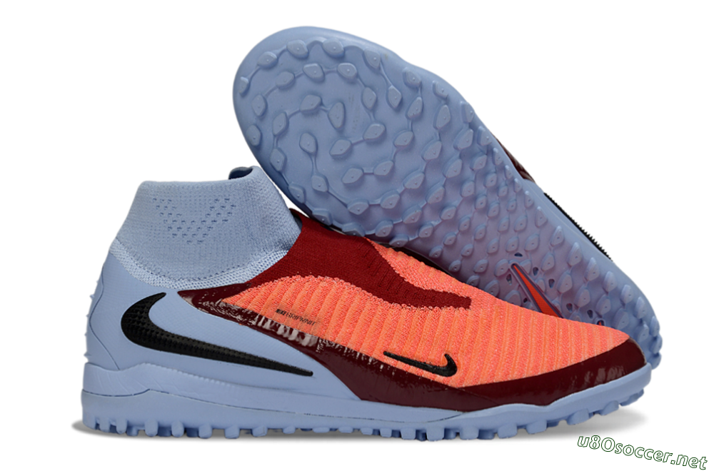 Unisex Nike Phantom 6 Elite High TF Football Shoes - Orange/Crimson Red/Blue Ice 2