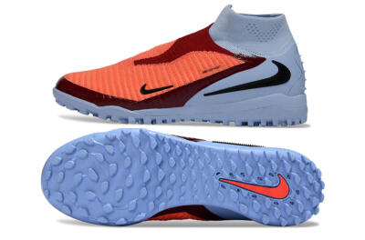 Unisex Nike Phantom 6 Elite High TF Football Shoes - Orange/Crimson Red/Blue Ice