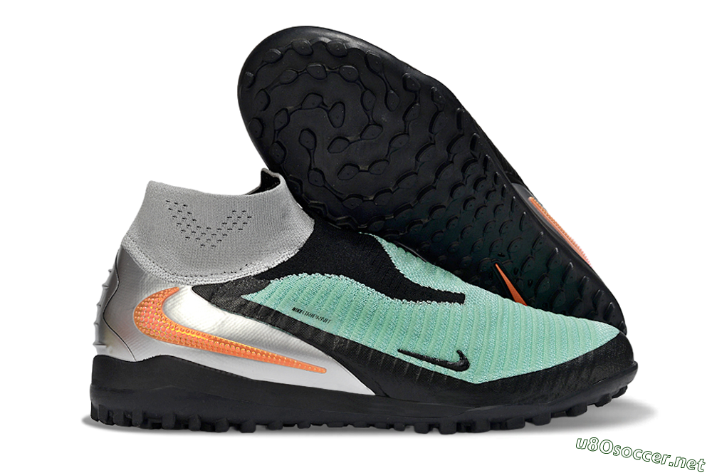 Unisex Nike Phantom 6 Elite High TF Football Shoes - Mint/Coral Orange/Silver Grey 2