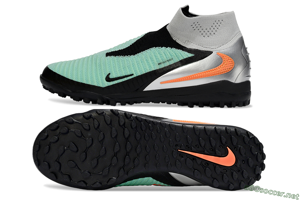 Unisex Nike Phantom 6 Elite High TF Football Shoes - Mint/Coral Orange/Silver Grey 1