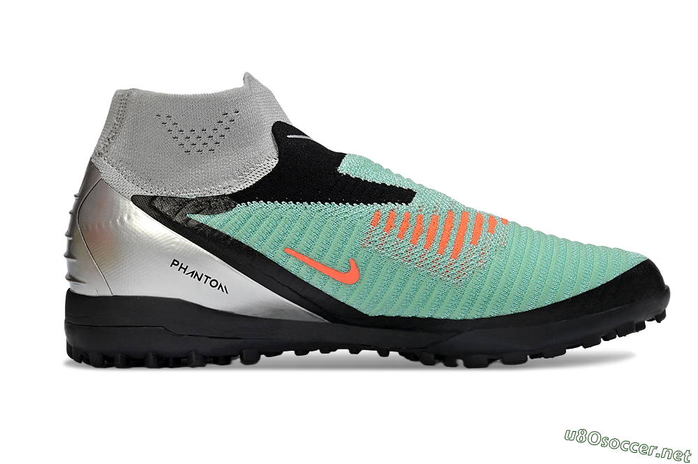 Unisex Nike Phantom 6 Elite High TF Football Shoes - Mint/Coral Orange/Silver Grey 7