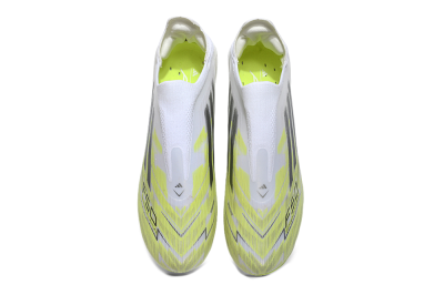 Unisex Adidas F50+ Elite Laceless FG Football Boots - White/Electric Yellow/Iridescent Silver