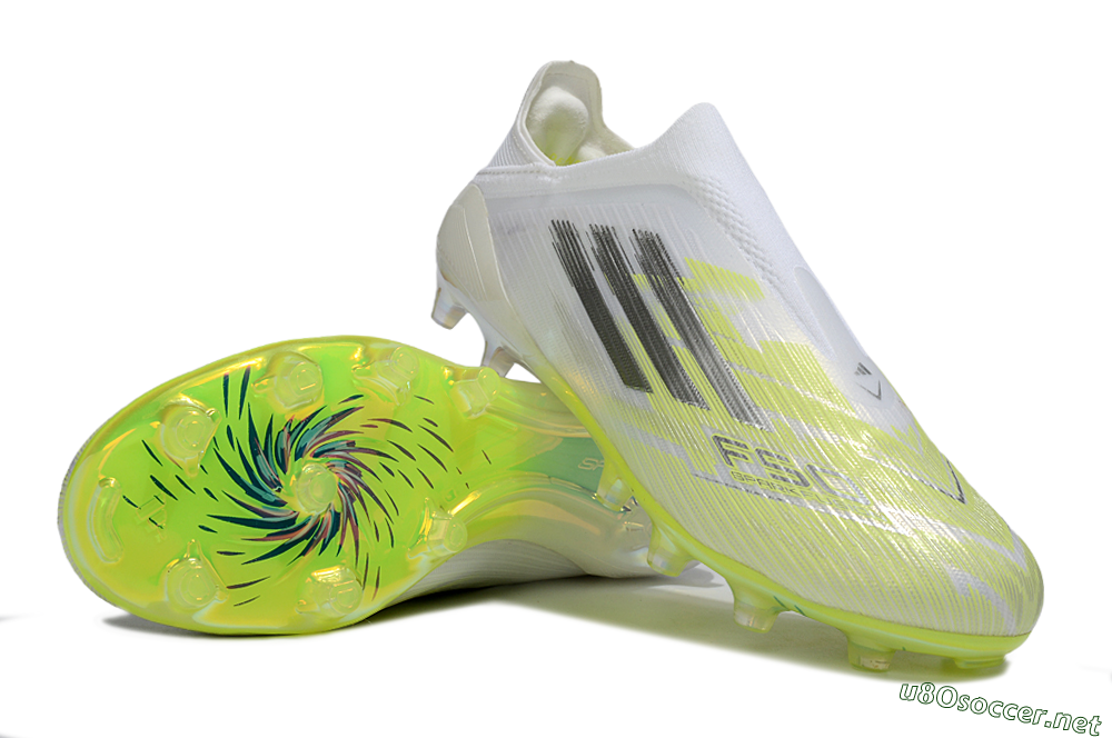 Unisex Adidas F50+ Elite Laceless FG Football Boots - White/Electric Yellow/Iridescent Silver 3