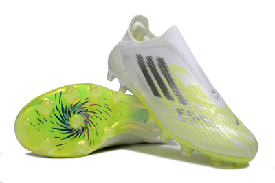 Unisex Adidas F50+ Elite Laceless FG Football Boots - White/Electric Yellow/Iridescent Silver