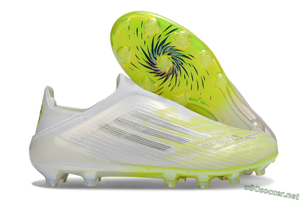 Unisex Adidas F50+ Elite Laceless FG Football Boots - White/Electric Yellow/Iridescent Silver 2