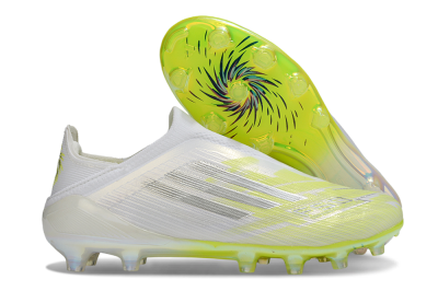 Unisex Adidas F50+ Elite Laceless FG Football Boots - White/Electric Yellow/Iridescent Silver