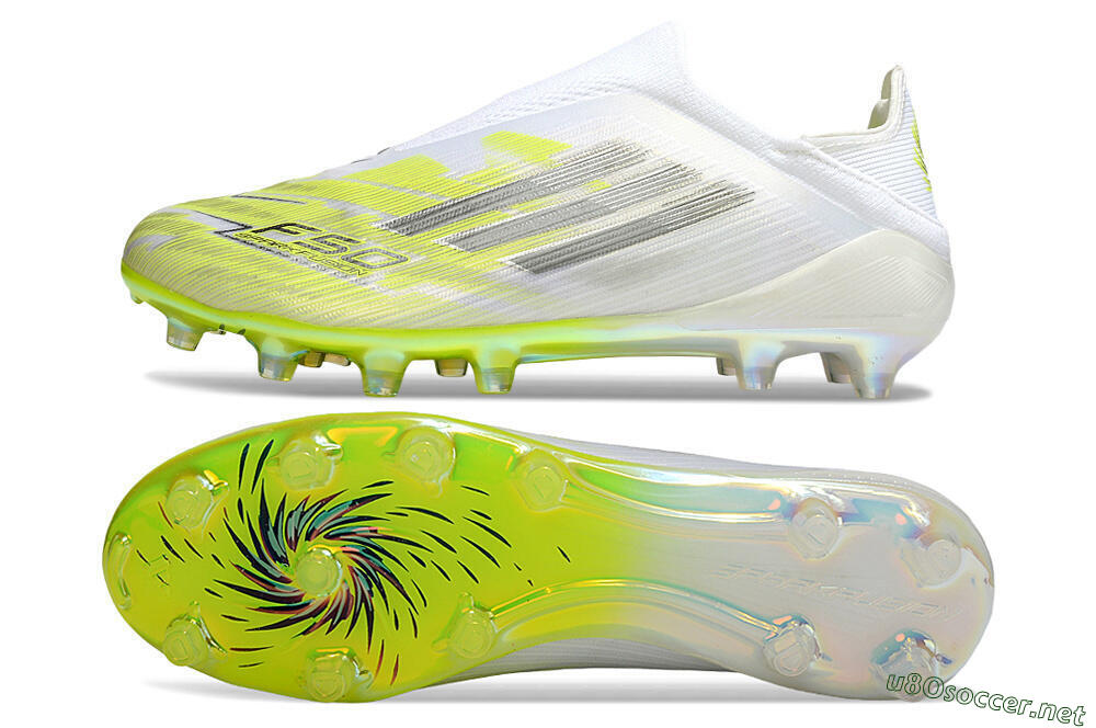 Unisex Adidas F50+ Elite Laceless FG Football Boots - White/Electric Yellow/Iridescent Silver 1