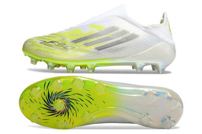 Unisex Adidas F50+ Elite Laceless FG Football Boots - White/Electric Yellow/Iridescent Silver