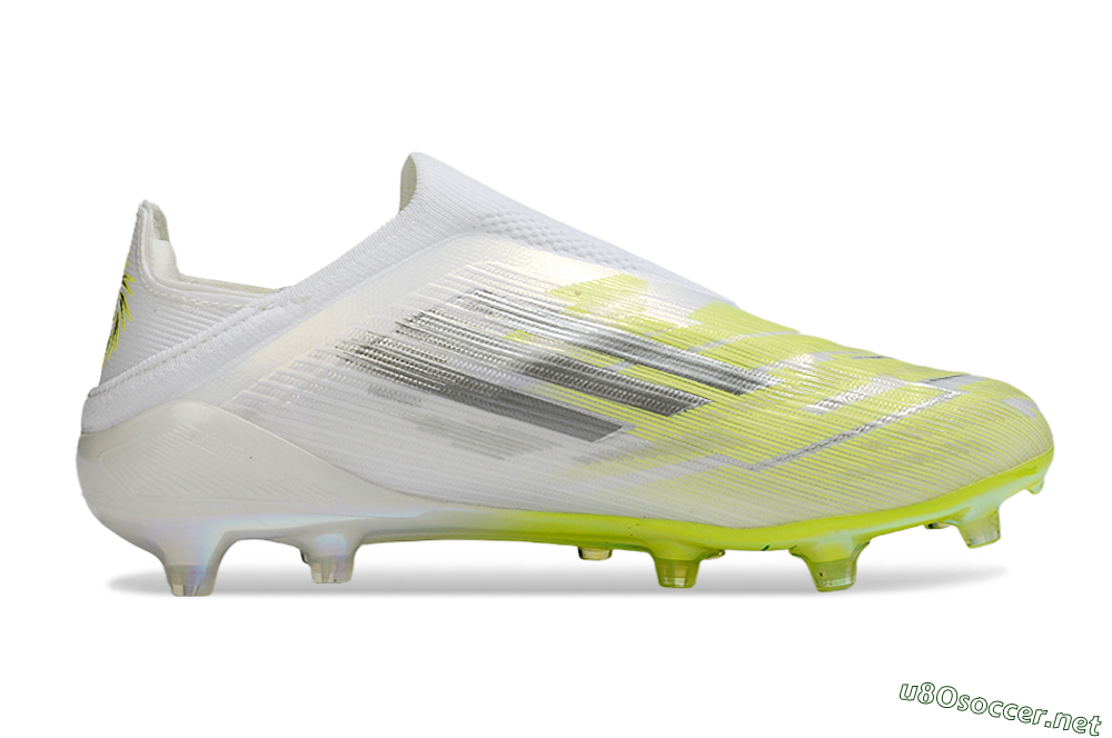 Unisex Adidas F50+ Elite Laceless FG Football Boots - White/Electric Yellow/Iridescent Silver 7