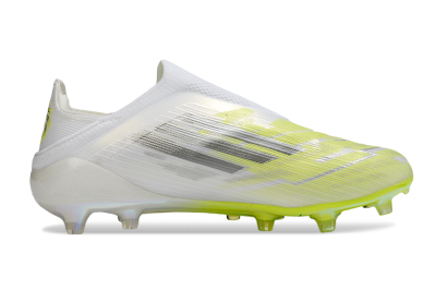 Unisex Adidas F50+ Elite Laceless FG Football Boots - White/Electric Yellow/Iridescent Silver