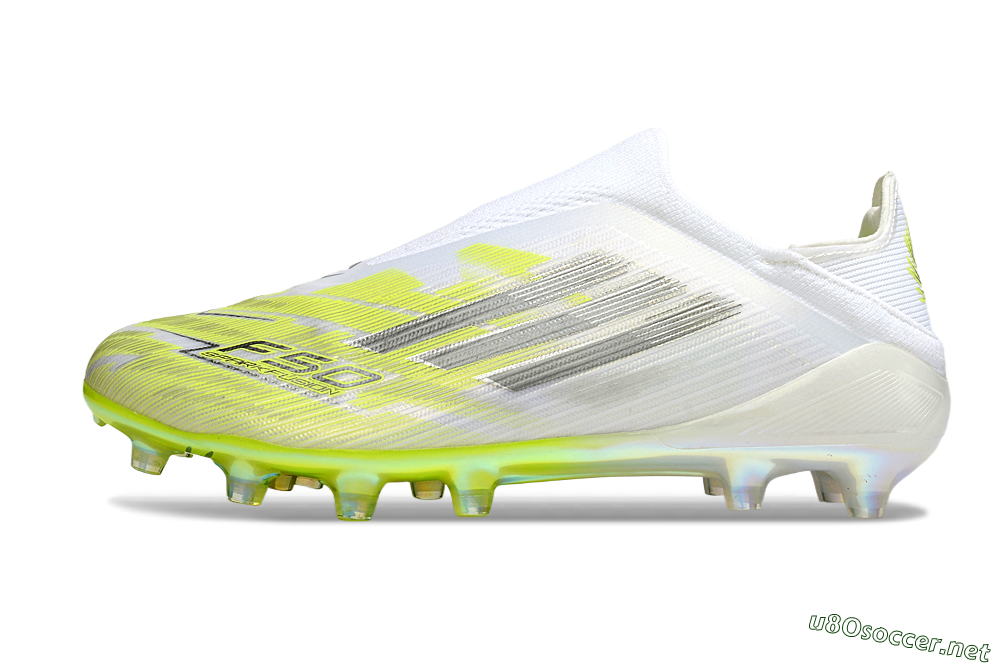 Unisex Adidas F50+ Elite Laceless FG Football Boots - White/Electric Yellow/Iridescent Silver 0