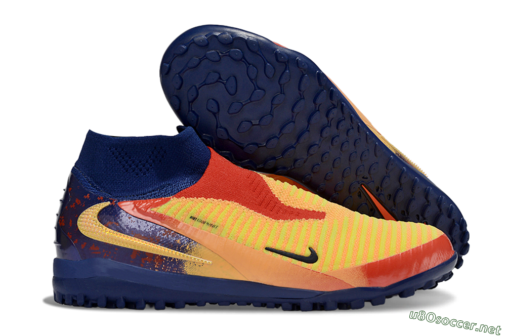 Unisex Nike Phantom 6 Elite High TF Football Shoes - Orange/Fiery Orange/Deep Blue 2