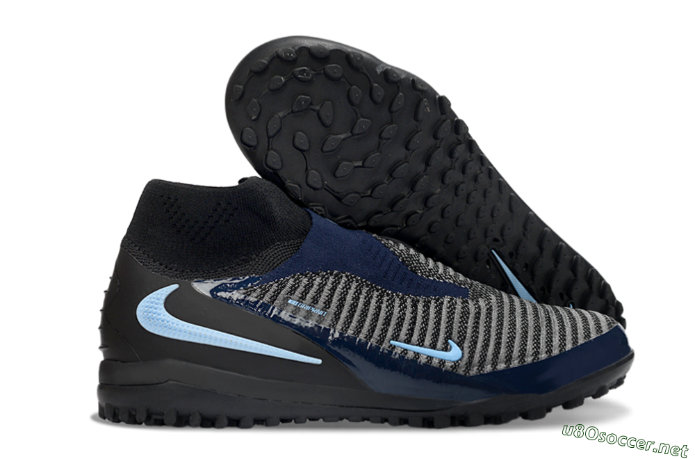 Unisex Nike Phantom 6 Elite TF Football Shoes - Black/Navy Blue/Sky Blue 2