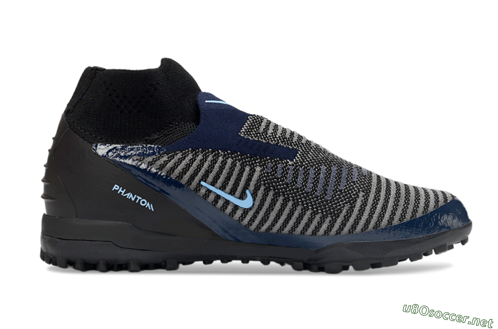 Unisex Nike Phantom 6 Elite TF Football Shoes - Black/Navy Blue/Sky Blue 7