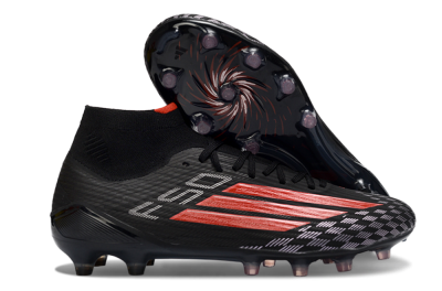 Men's Adidas F50 Pro Mid FG Football Boots - Black/Scarlet Red/Graphite Black