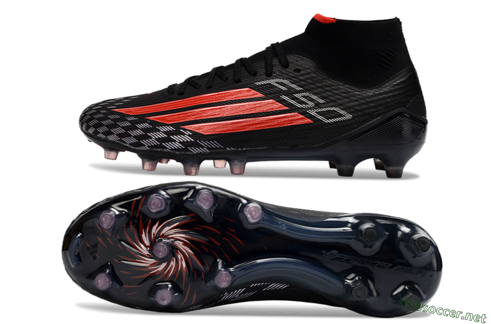 Men's Adidas F50 Pro Mid FG Football Boots - Black/Scarlet Red/Graphite Black 1