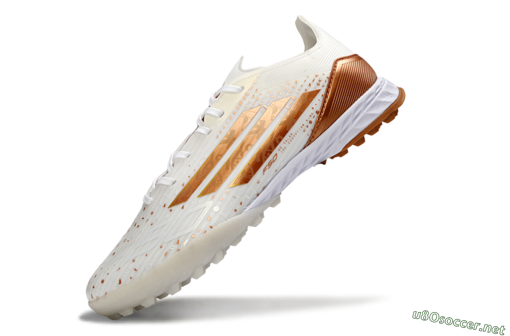 Men's Adidas F50 Pro TF Football Shoes - White/Copper Gold/White 5