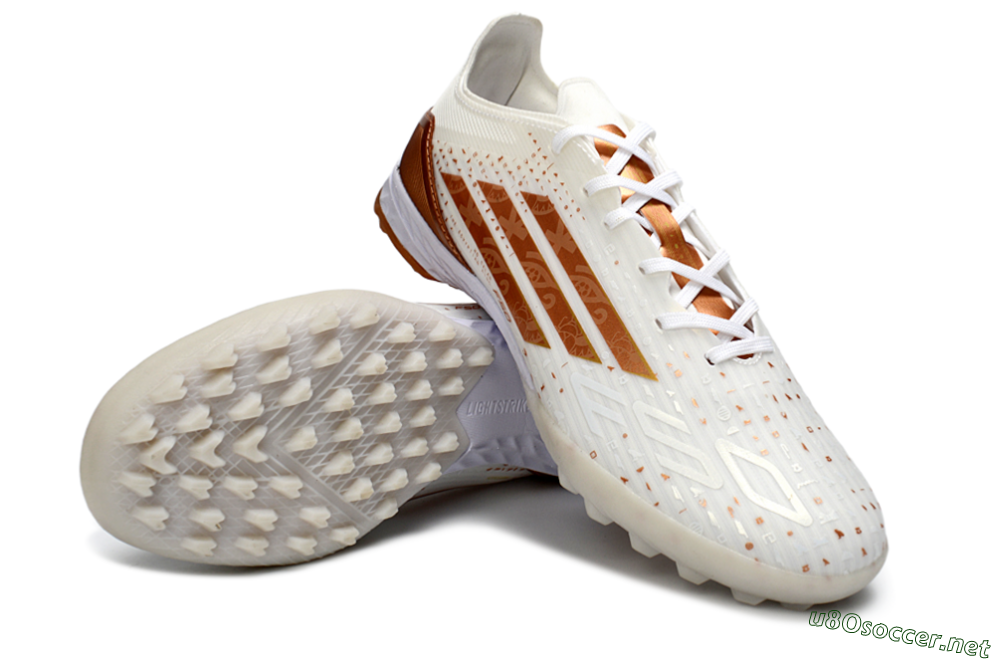 Men's Adidas F50 Pro TF Football Shoes - White/Copper Gold/White 3