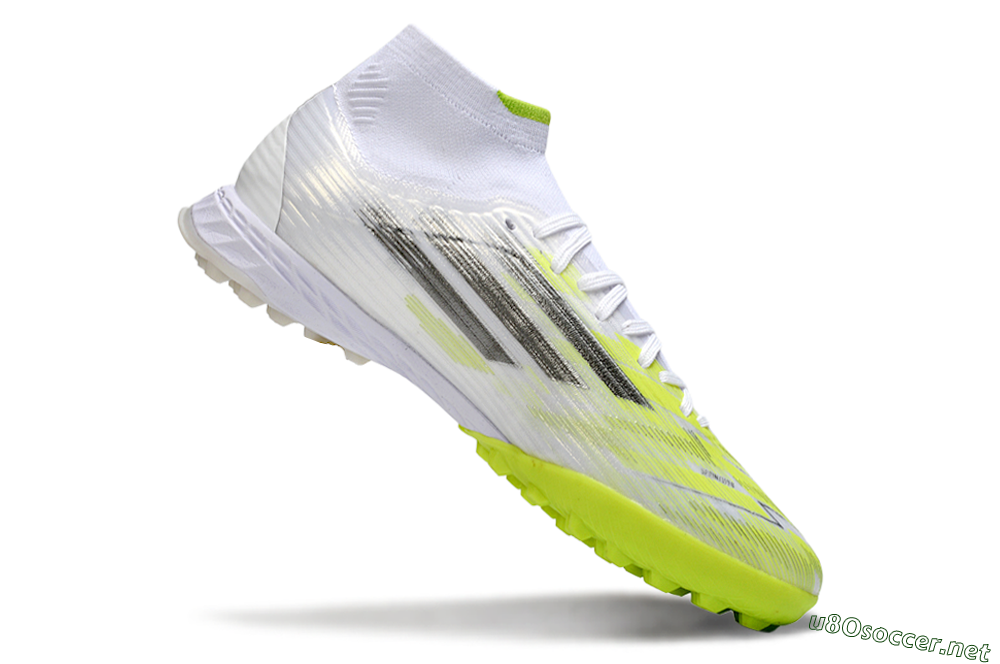 Men's Adidas F50 Pro Mid TF Football Shoes - White/Electric Lime/Neon Yellow 4