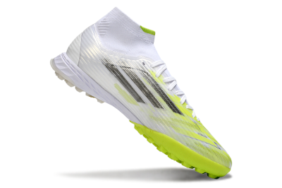 Men's Adidas F50 Pro Mid TF Football Shoes - White/Electric Lime/Neon Yellow