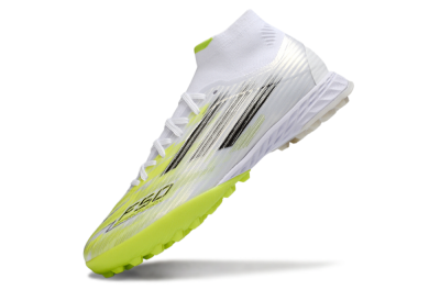 Men's Adidas F50 Pro Mid TF Football Shoes - White/Electric Lime/Neon Yellow
