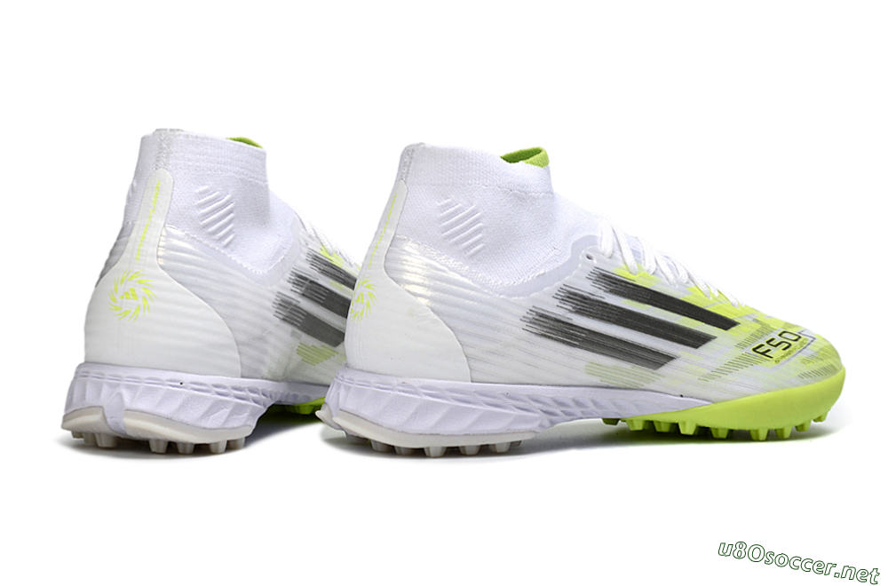 Men's Adidas F50 Pro Mid TF Football Shoes - White/Electric Lime/Neon Yellow 6