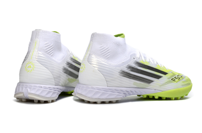 Men's Adidas F50 Pro Mid TF Football Shoes - White/Electric Lime/Neon Yellow