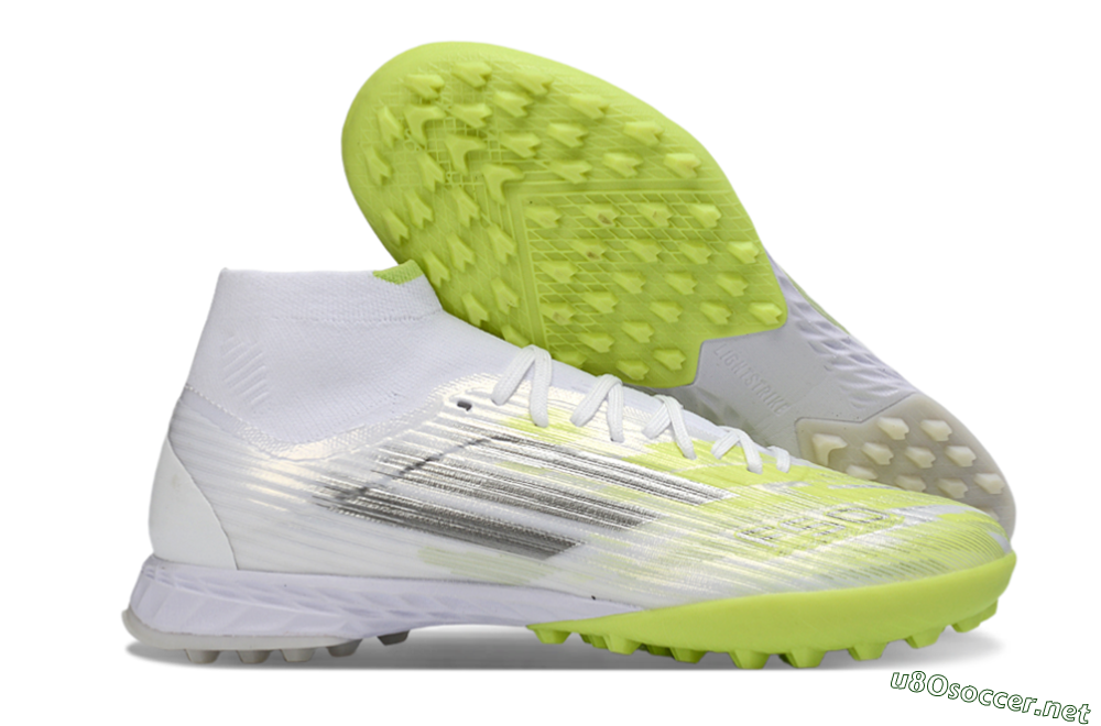 Men's Adidas F50 Pro Mid TF Football Shoes - White/Electric Lime/Neon Yellow 2