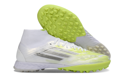 Men's Adidas F50 Pro Mid TF Football Shoes - White/Electric Lime/Neon Yellow