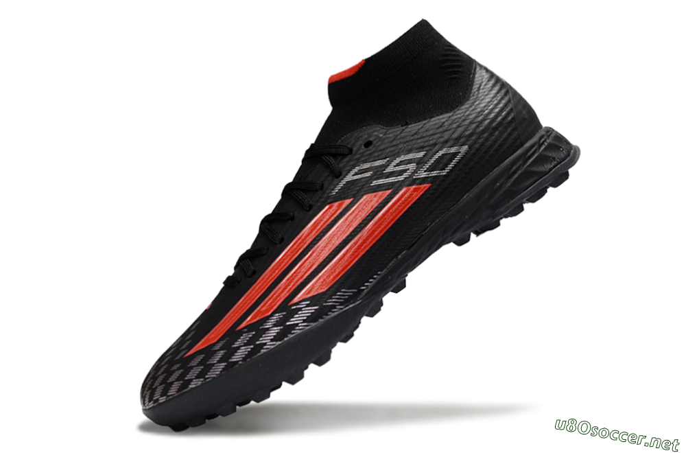 Men's Adidas F50 Pro Mid TF Football Shoes - Black/Fiery Red/Graphite Black 5