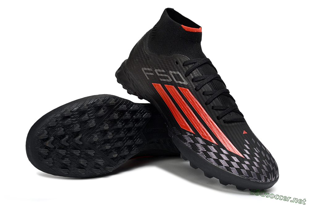 Men's Adidas F50 Pro Mid TF Football Shoes - Black/Fiery Red/Graphite Black 3