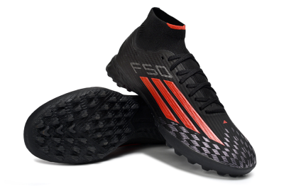 Men's Adidas F50 Pro Mid TF Football Shoes - Black/Fiery Red/Graphite Black