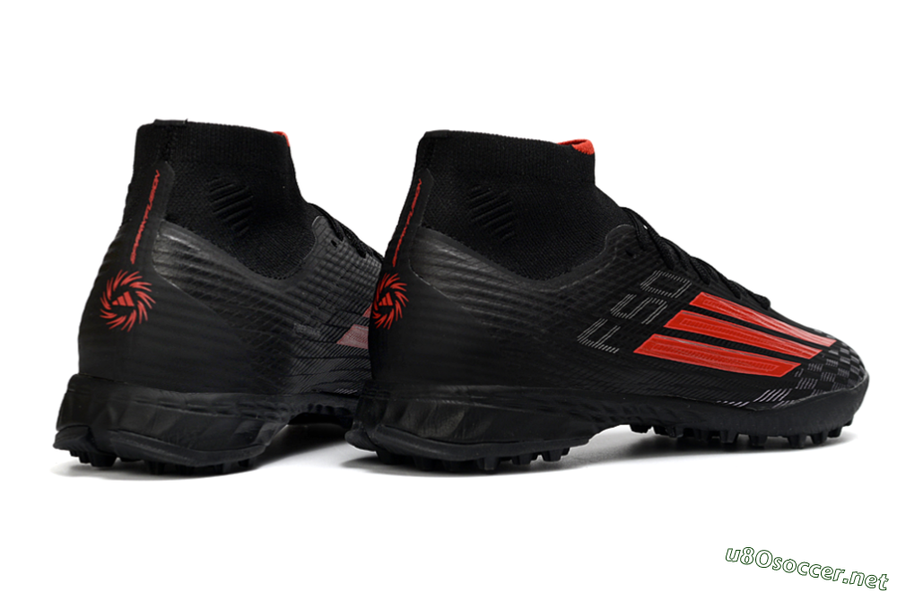 Men's Adidas F50 Pro Mid TF Football Shoes - Black/Fiery Red/Graphite Black 6