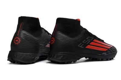 Men's Adidas F50 Pro Mid TF Football Shoes - Black/Fiery Red/Graphite Black