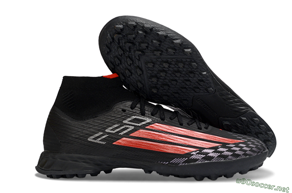 Men's Adidas F50 Pro Mid TF Football Shoes - Black/Fiery Red/Graphite Black 2