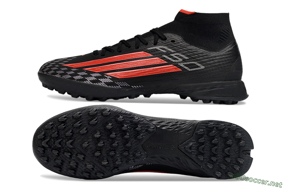Men's Adidas F50 Pro Mid TF Football Shoes - Black/Fiery Red/Graphite Black 1