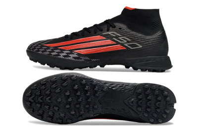 Men's Adidas F50 Pro Mid TF Football Shoes - Black/Fiery Red/Graphite Black