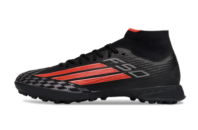 Men's Adidas F50 Pro Mid TF Football Shoes - Black/Fiery Red/Graphite Black