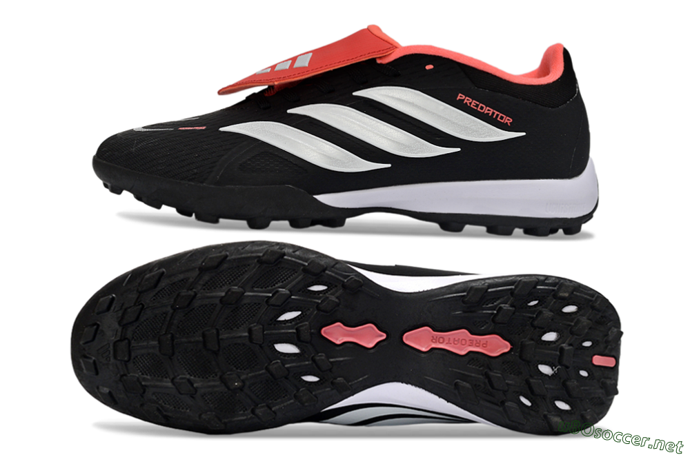 Men's Adidas Predator 25 Elite Fold-Over Tongue TF Football Shoes - Black/Fiery Red/White 1