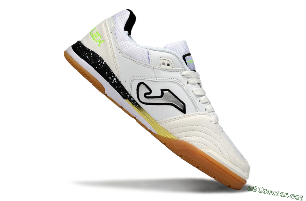 Men's Joma Top Flex IC Football Shoes - White/Black/Neon Green 4