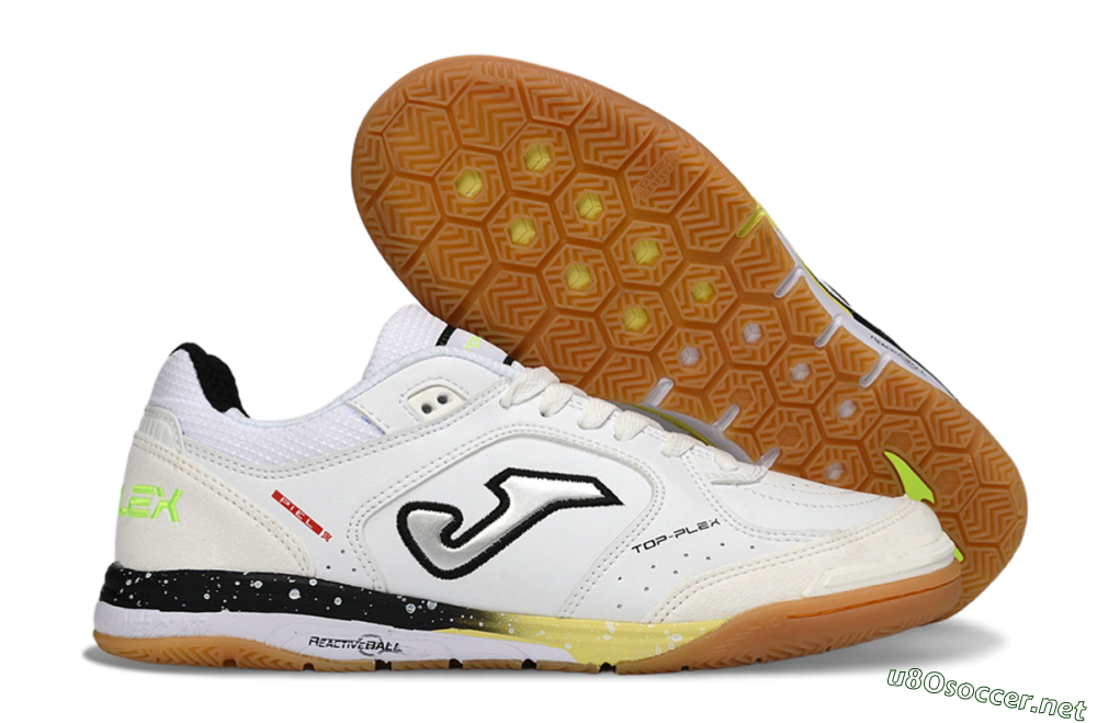 Men's Joma Top Flex IC Football Shoes - White/Black/Neon Green 2